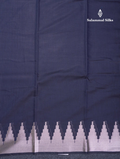 Navy Blue Beautiful Horizontal Lines Cotton Mix Fancy Saree With Silver Zari Temple Border