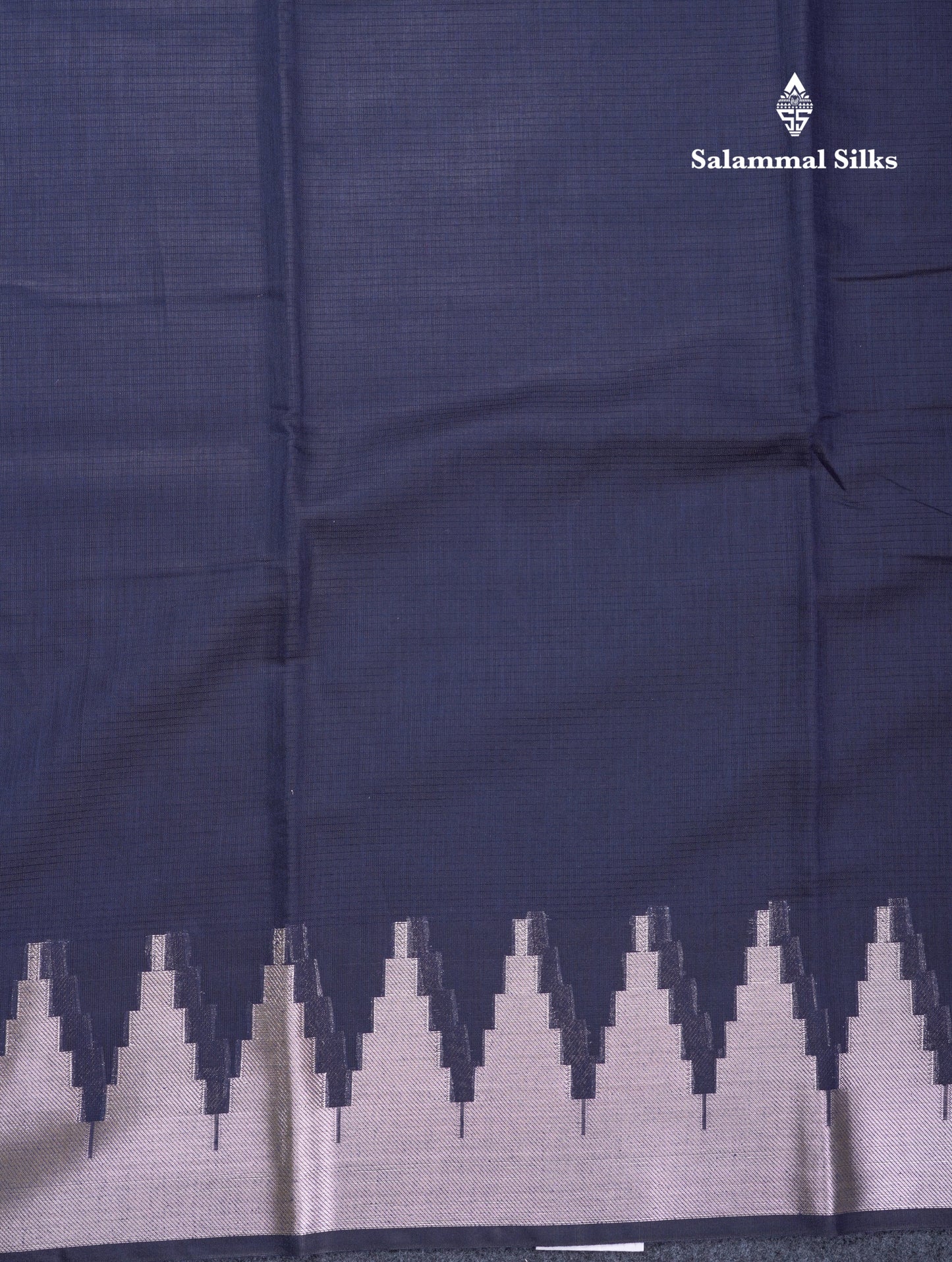 Navy Blue Beautiful Horizontal Lines Cotton Mix Fancy Saree With Silver Zari Temple Border