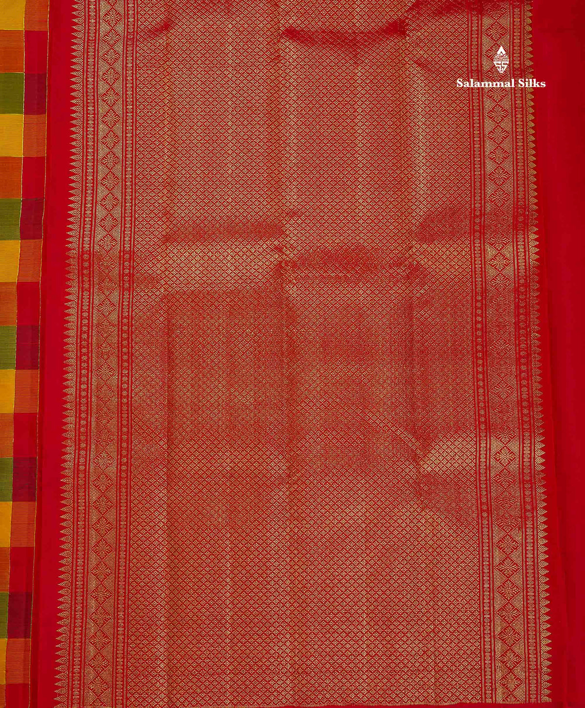 Pure Kanjivaram Silk Saree - Paalum Pazham Checks & Butta With Contrast Chilly Red Blouse