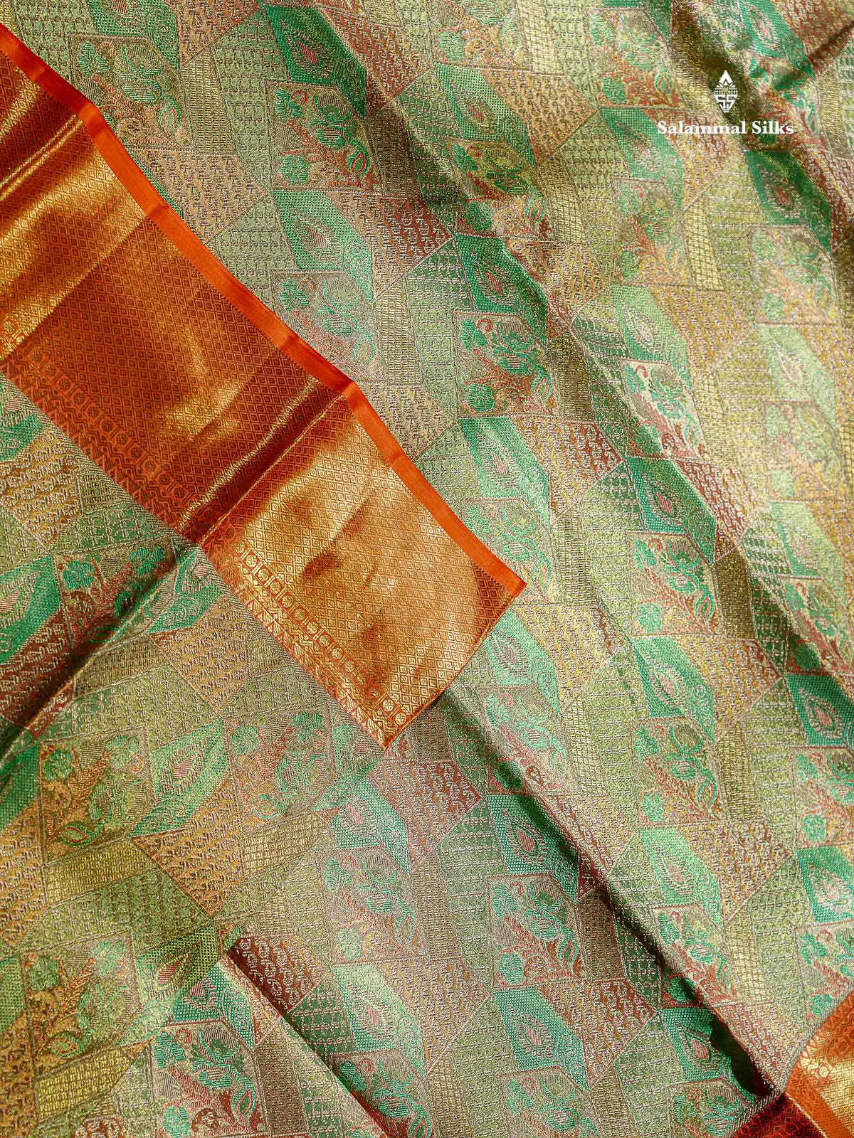 Beautiful Parrot Green Tissue Bridal Pure Kanjivaram Silk Saree With Contrast Peach Traditional Evening Morning Border