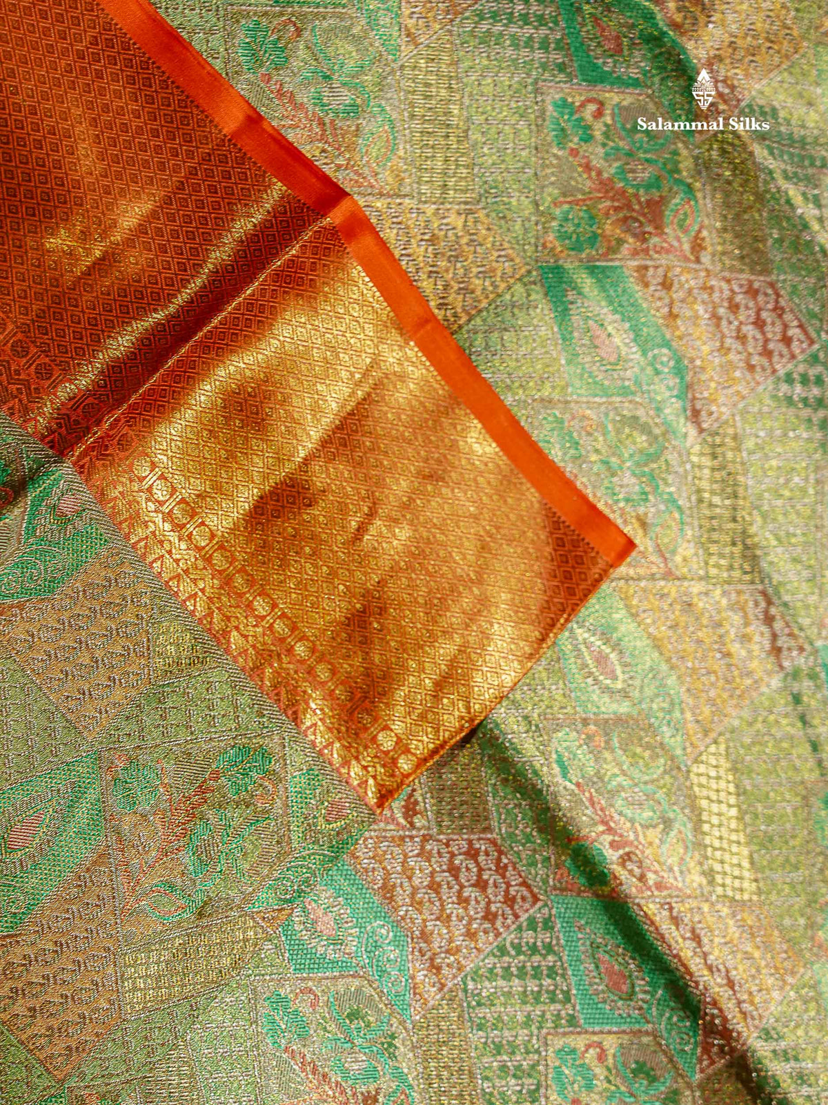 Beautiful Parrot Green Tissue Bridal Pure Kanjivaram Silk Saree With Contrast Peach Traditional Evening Morning Border