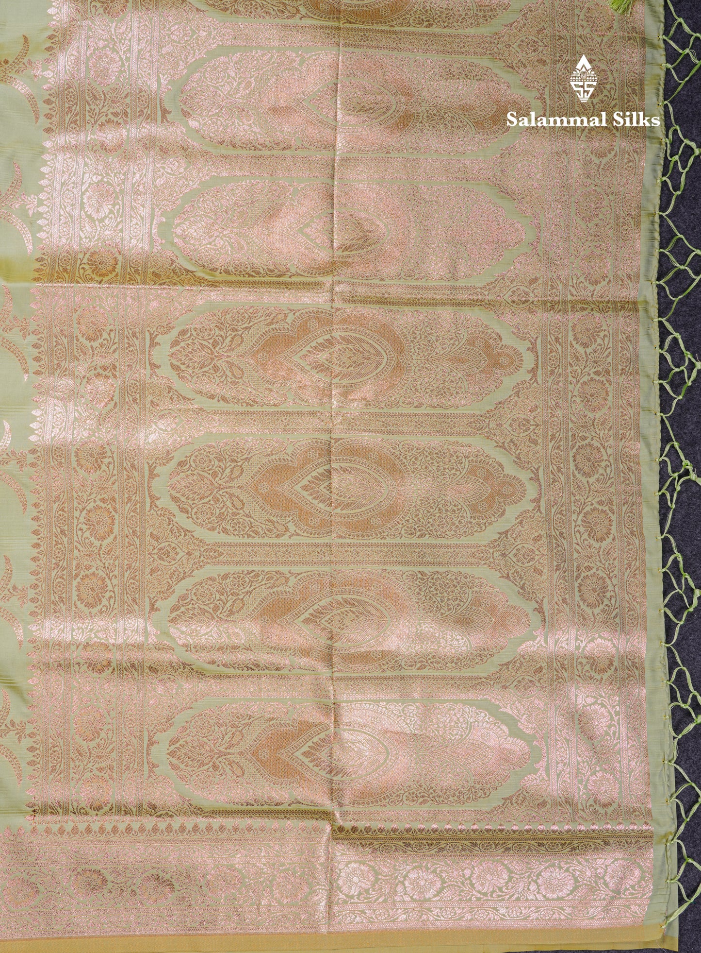 Beautiful Peacock Green Semi Banaras Saree With Fancy Border