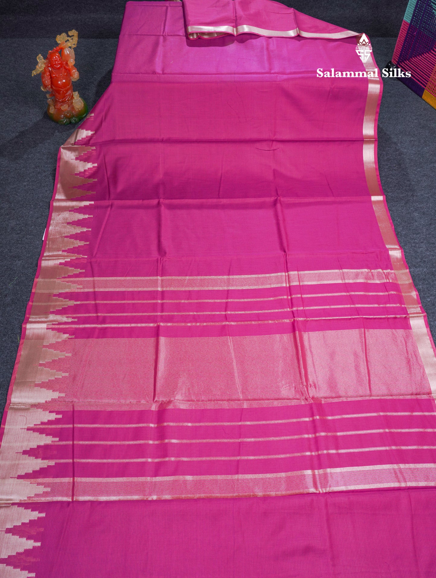 Magenta Pink Beautiful Horizontal Lines Cotton Mix Fancy Saree With Silver Zari Temple Border
