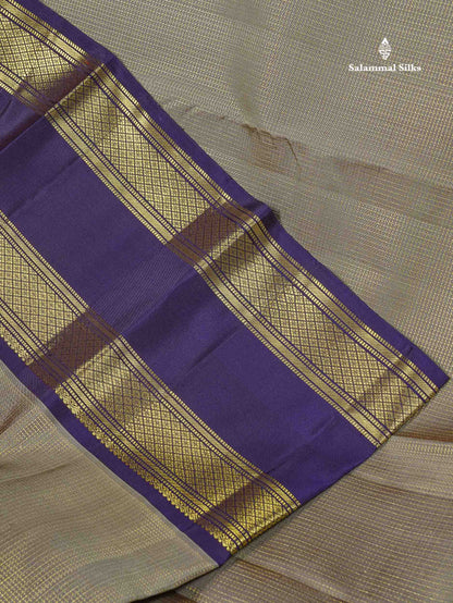 Pure Kanjivaram Silk Saree - Grey White Colour Body Vaira Oosi Tiny Checks & Contrast Navy Blue Gap Border