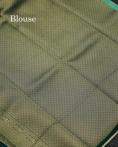 Beautiful Rexona Green Small Semi Silk Fancy Saree With Traditional Bottle Green Border