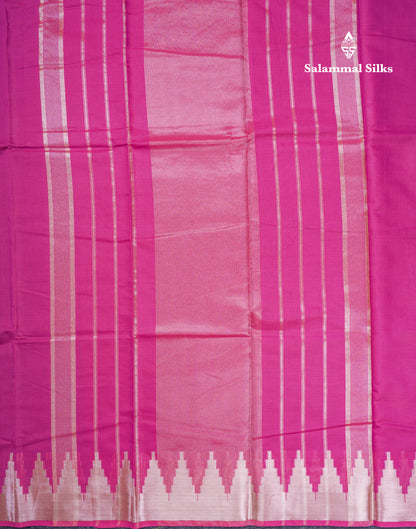 Magenta Pink Beautiful Horizontal Lines Cotton Mix Fancy Saree With Silver Zari Temple Border