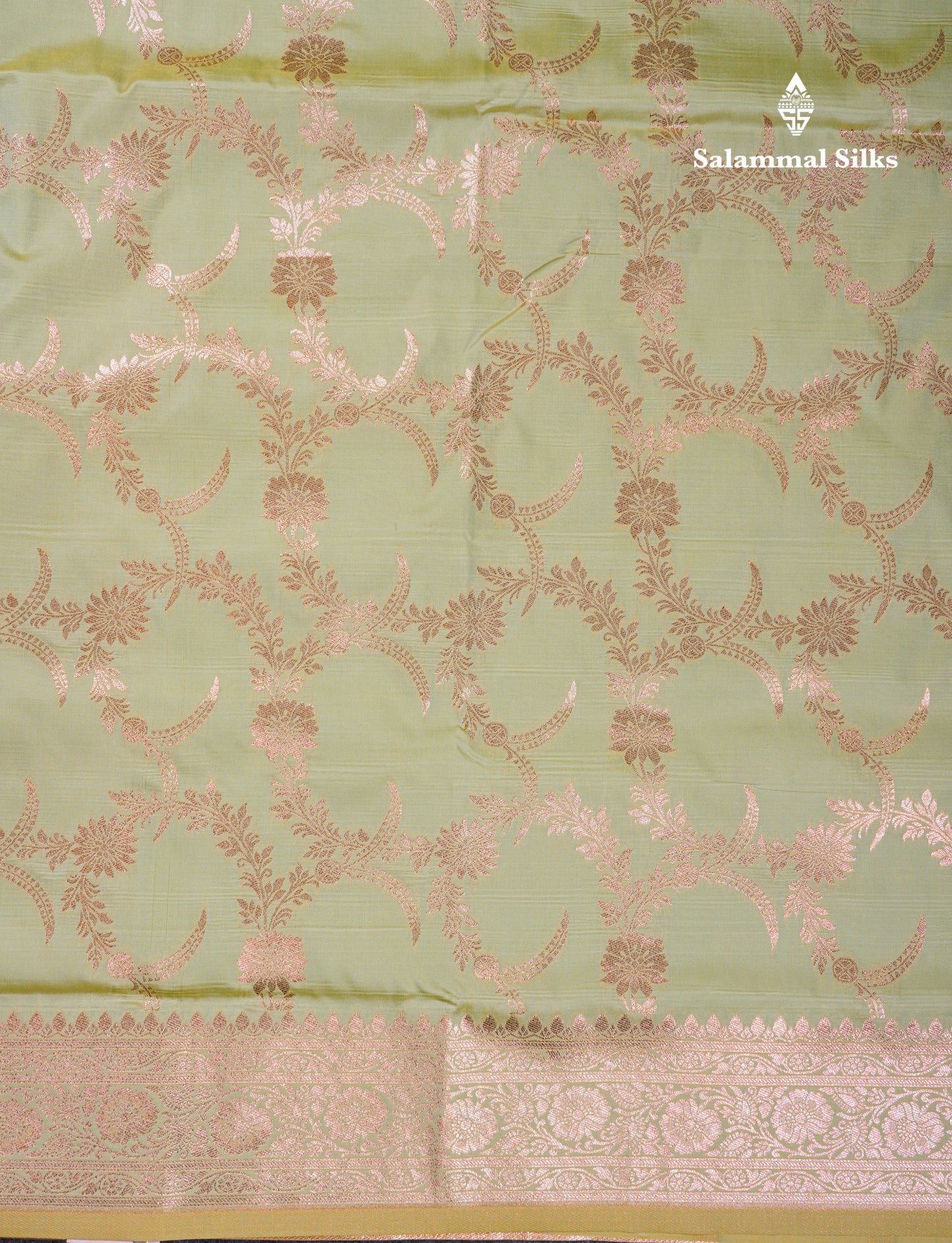 Beautiful Peacock Green Semi Banaras Saree With Fancy Border