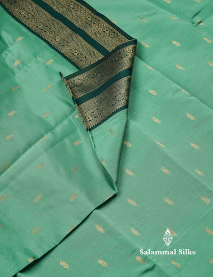 Beautiful Rexona Green Small Semi Silk Fancy Saree With Traditional Bottle Green Border