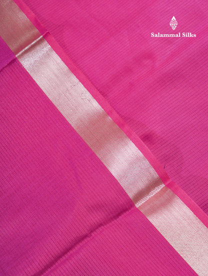 Magenta Pink Beautiful Horizontal Lines Cotton Mix Fancy Saree With Silver Zari Temple Border