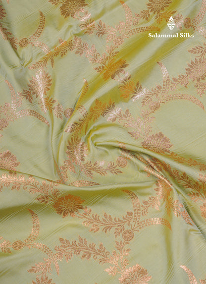 Beautiful Peacock Green Semi Banaras Saree With Fancy Border