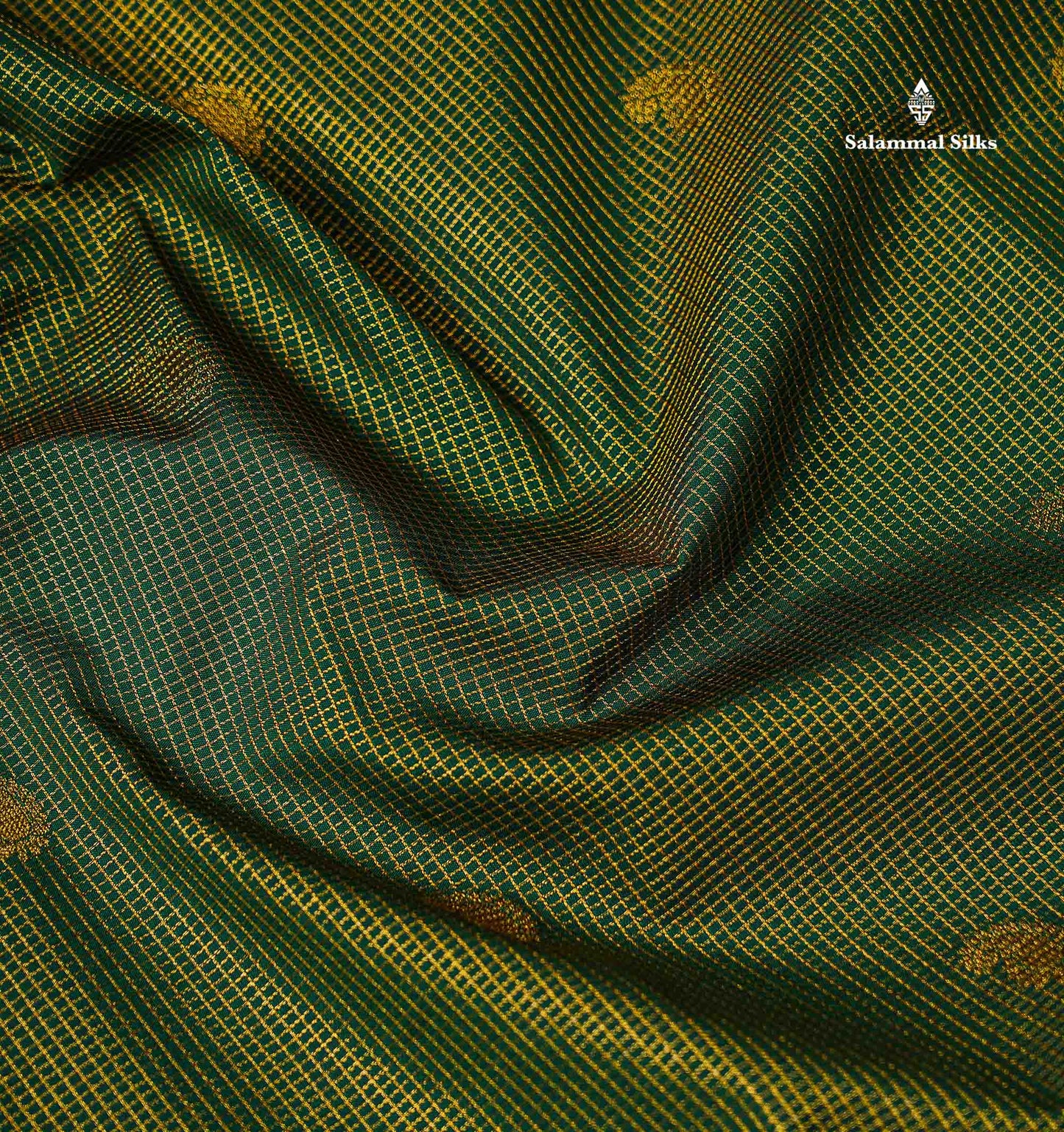 Semi Silk Saree - Bottle Green Mango Butta With Tiny Vaira Oosi Checks Along With Contrast Cream Sandal Traditional Border