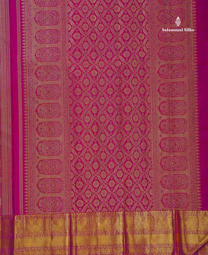 Bridal Pure Kanjivaram Silk Saree - Magenta Pink Colour Body With Traditional Border