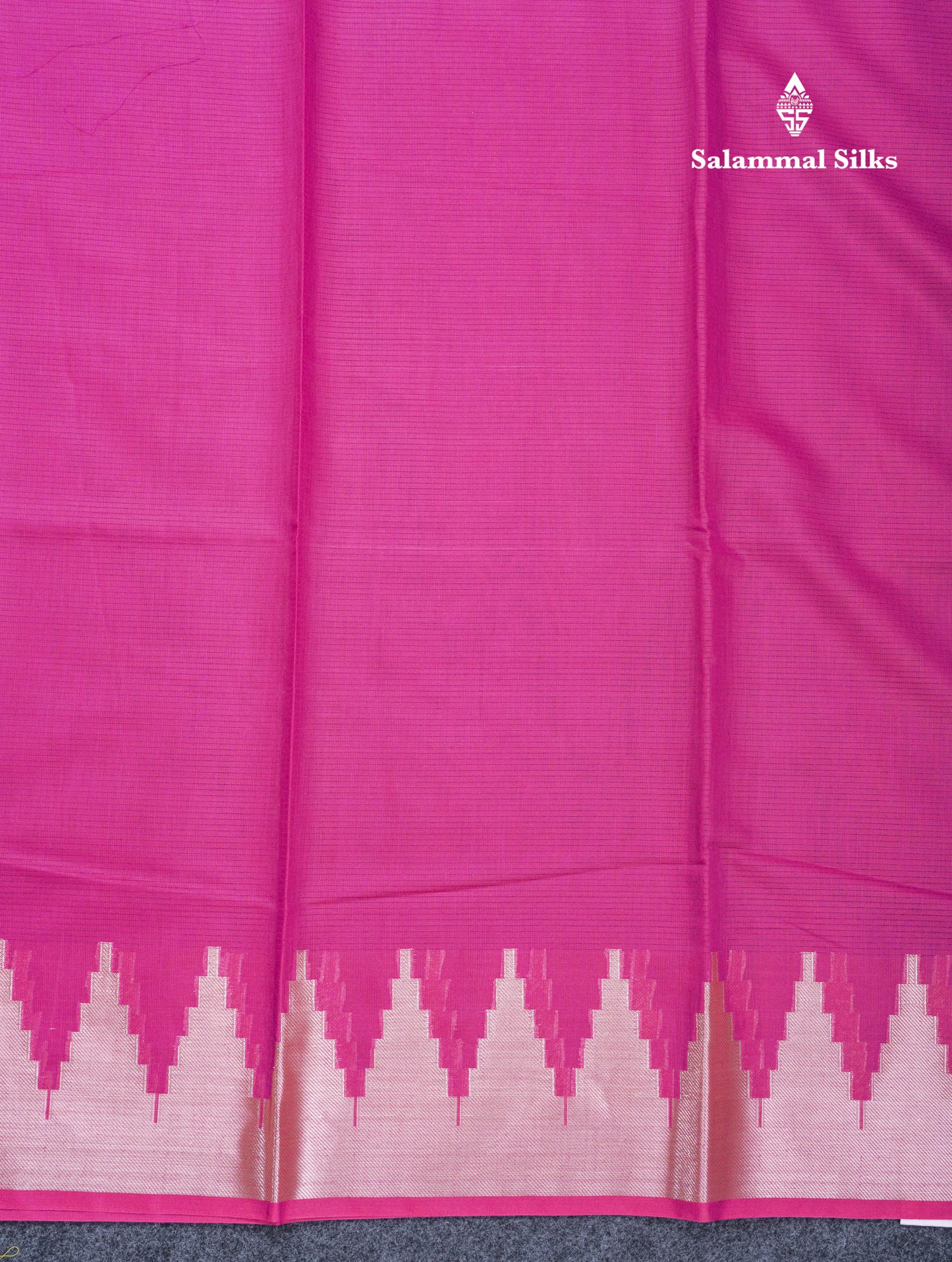 Magenta Pink Beautiful Horizontal Lines Cotton Mix Fancy Saree With Silver Zari Temple Border