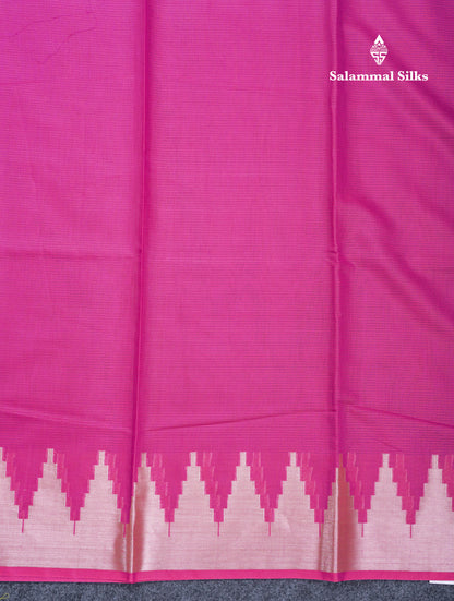 Magenta Pink Beautiful Horizontal Lines Cotton Mix Fancy Saree With Silver Zari Temple Border