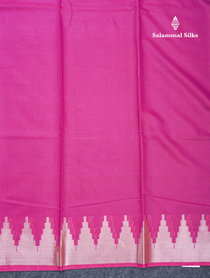 Magenta Pink Beautiful Horizontal Lines Cotton Mix Fancy Saree With Silver Zari Temple Border