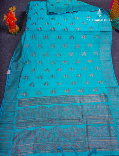 Beautiful Sky Blue Semi Raw Silk Saree With Fancy Border