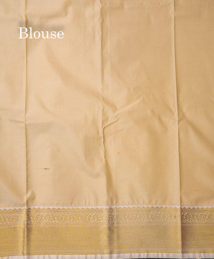 Semi Silk Saree - Bottle Green Mango Butta With Tiny Vaira Oosi Checks Along With Contrast Cream Sandal Traditional Border