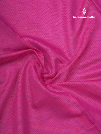 Magenta Pink Beautiful Horizontal Lines Cotton Mix Fancy Saree With Silver Zari Temple Border
