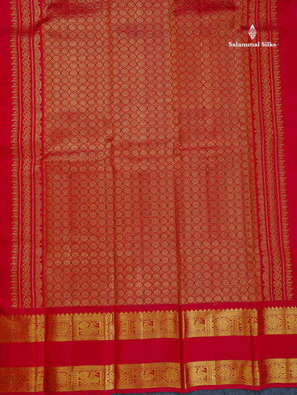 Pure Kanjivaram Silk Saree - Dark Brown Colour Body With Buttas & Traditional Gap Border