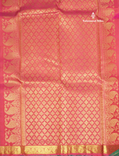 Saffire Green Pure Kanjivaram Silk Saree With Small Gold Zari Border
