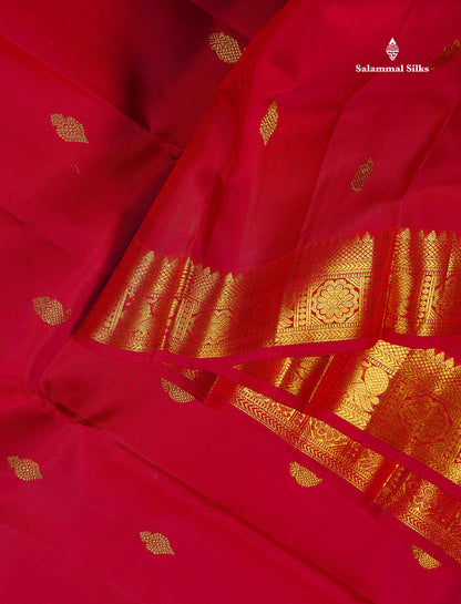 Pure Kanjivaram Silk Saree - Dark Brown Colour Body With Buttas & Traditional Gap Border