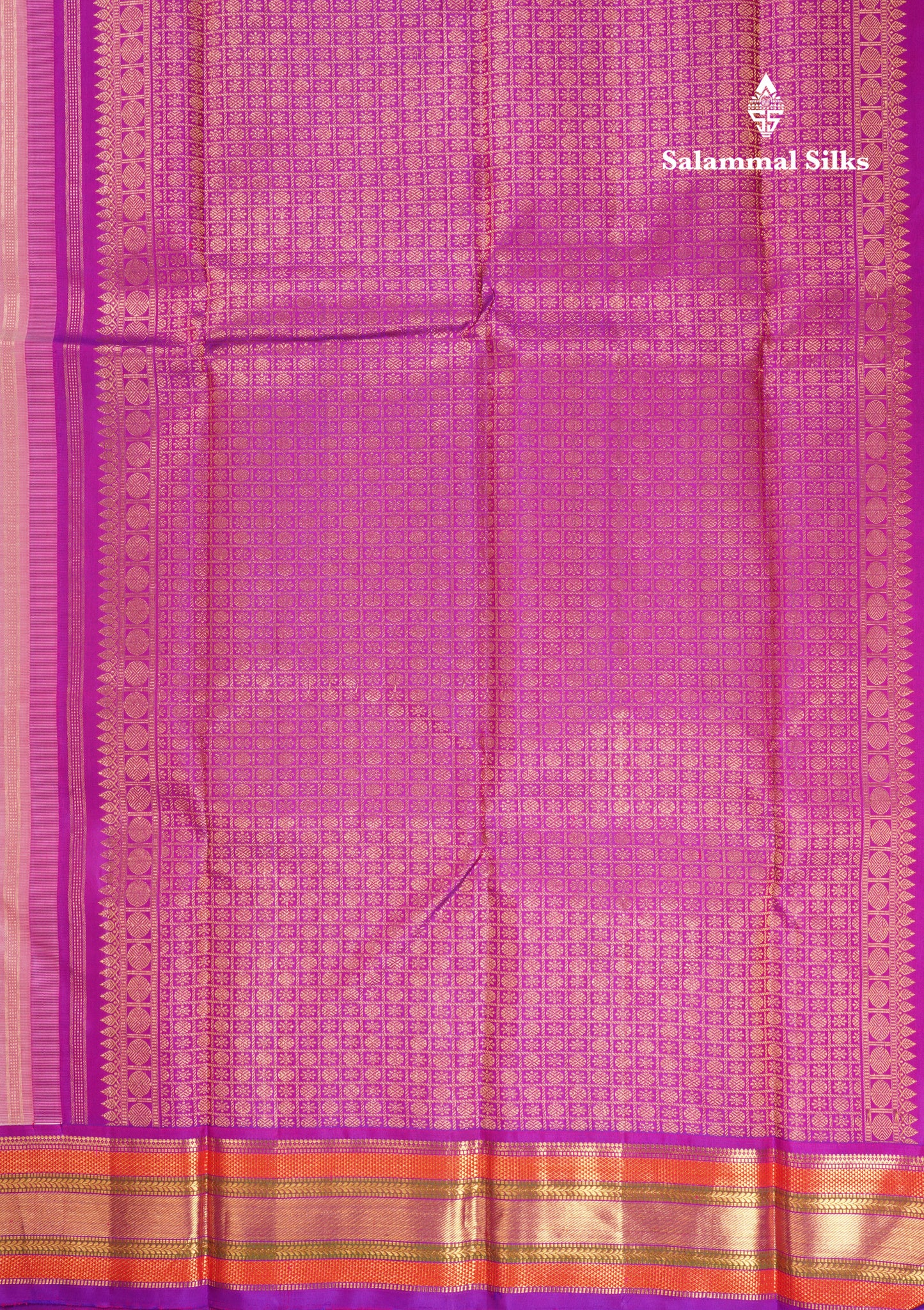 Korvai Peach Pure Kanjivaram Silk Saree With Contrast Vadamalli Traditional Border