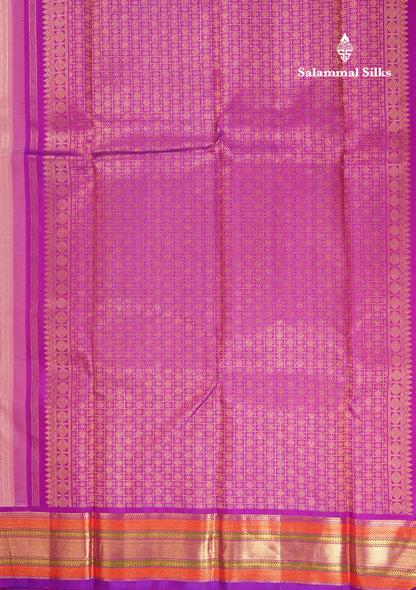Korvai Peach Pure Kanjivaram Silk Saree With Contrast Vadamalli Traditional Border