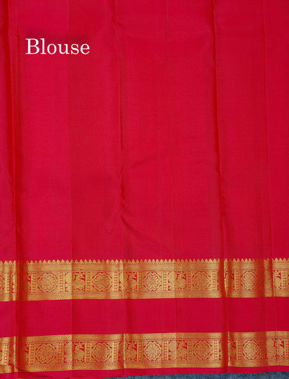 Pure Kanjivaram Silk Saree - Dark Brown Colour Body With Buttas & Traditional Gap Border