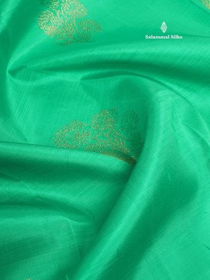 Saffire Green Pure Kanjivaram Silk Saree With Small Gold Zari Border