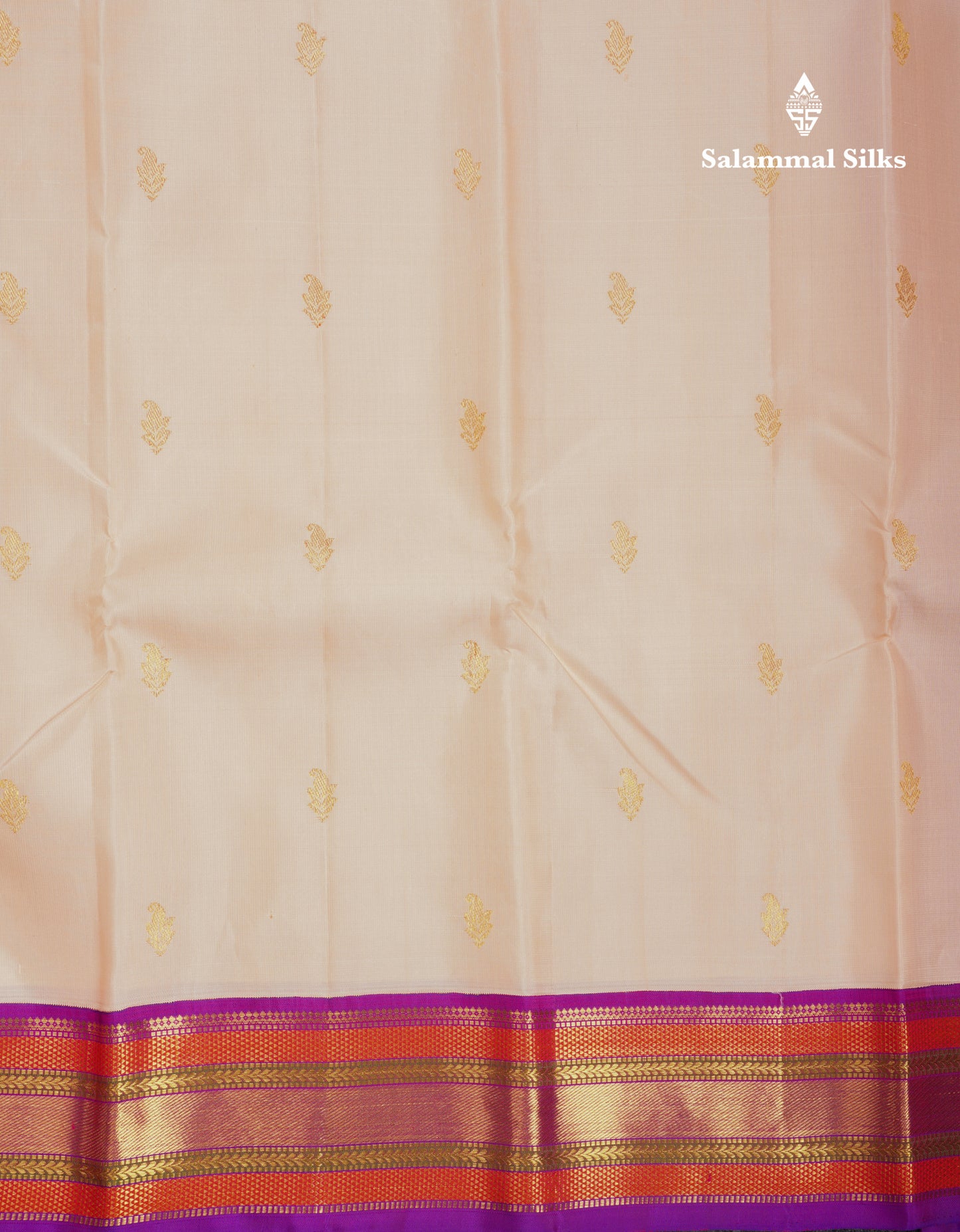 Korvai Peach Pure Kanjivaram Silk Saree With Contrast Vadamalli Traditional Border