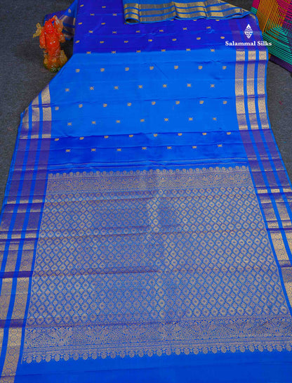 Pure Kanjivaram Silk Saree - Dual Tone Royal Blue Colour Body With Butta & Traditional Border