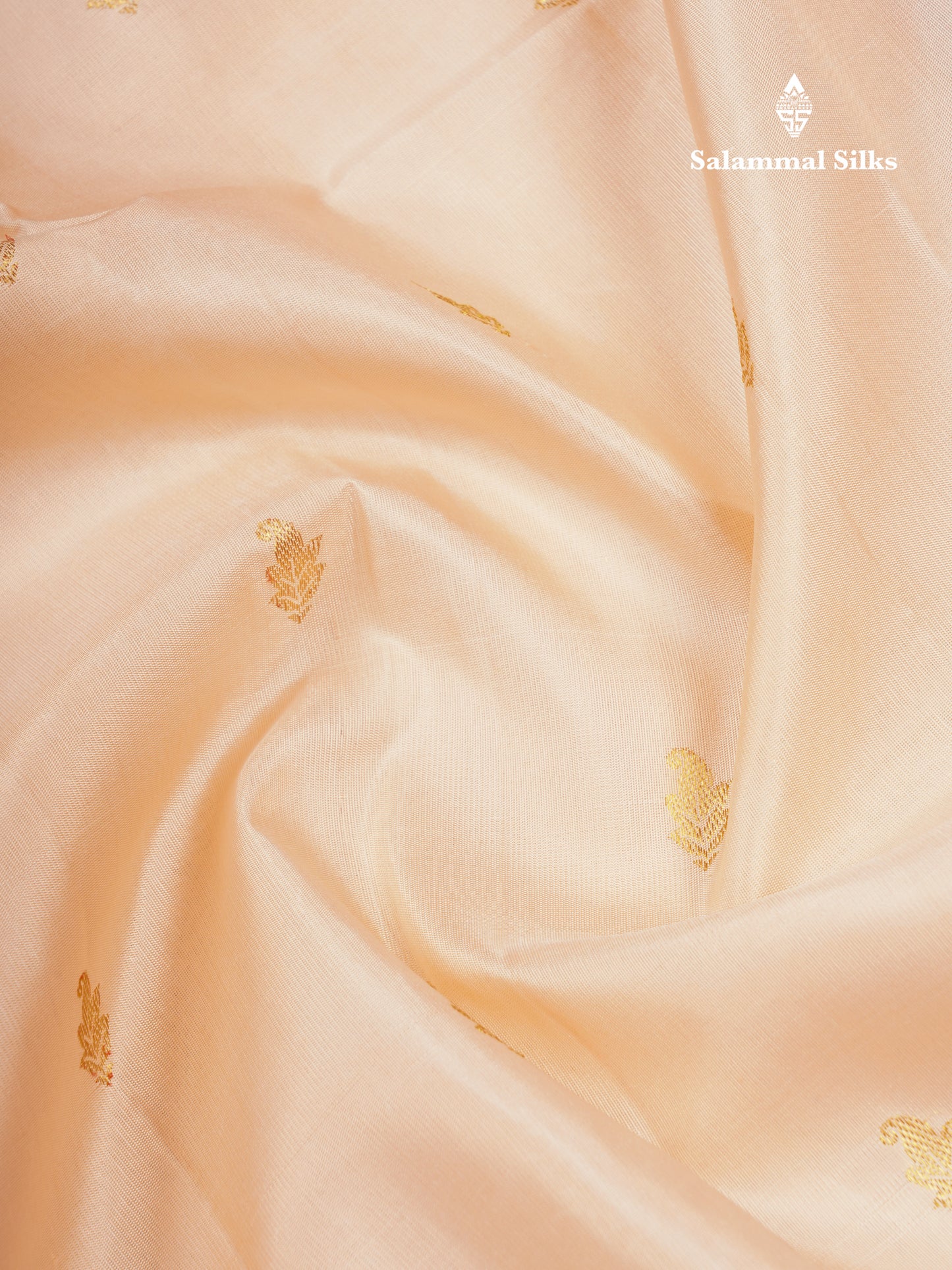 Korvai Peach Pure Kanjivaram Silk Saree With Contrast Vadamalli Traditional Border