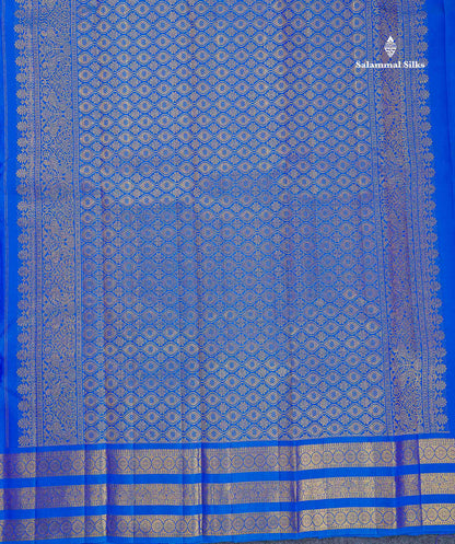 Pure Kanjivaram Silk Saree - Dual Tone Royal Blue Colour Body With Butta & Traditional Border