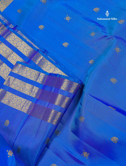 Pure Kanjivaram Silk Saree - Dual Tone Royal Blue Colour Body With Butta & Traditional Border