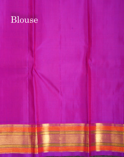 Korvai Peach Pure Kanjivaram Silk Saree With Contrast Vadamalli Traditional Border