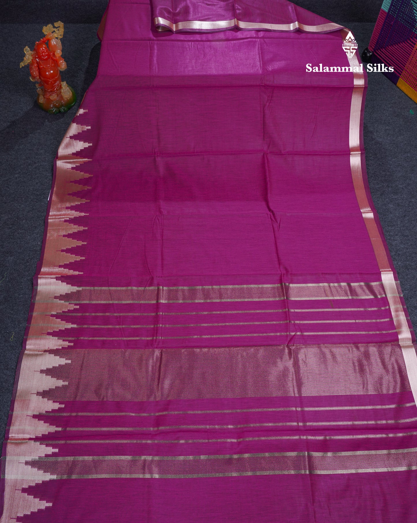 Wine Beautiful Horizontal Lines Cotton Mix Fancy Saree With Silver Zari Temple Border