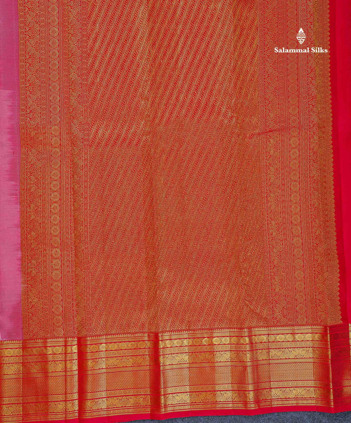 Pure Kanjivaram Silk Saree - Light Pink Colour Body Small Checks With Butta & Contrast Chilly Red Border