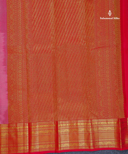 Pure Kanjivaram Silk Saree - Light Pink Colour Body Small Checks With Butta & Contrast Chilly Red Border