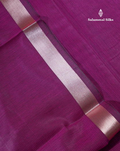 Magenta Beautiful Horizontal Lines Cotton Mix Fancy Saree With Silver Zari Temple Border