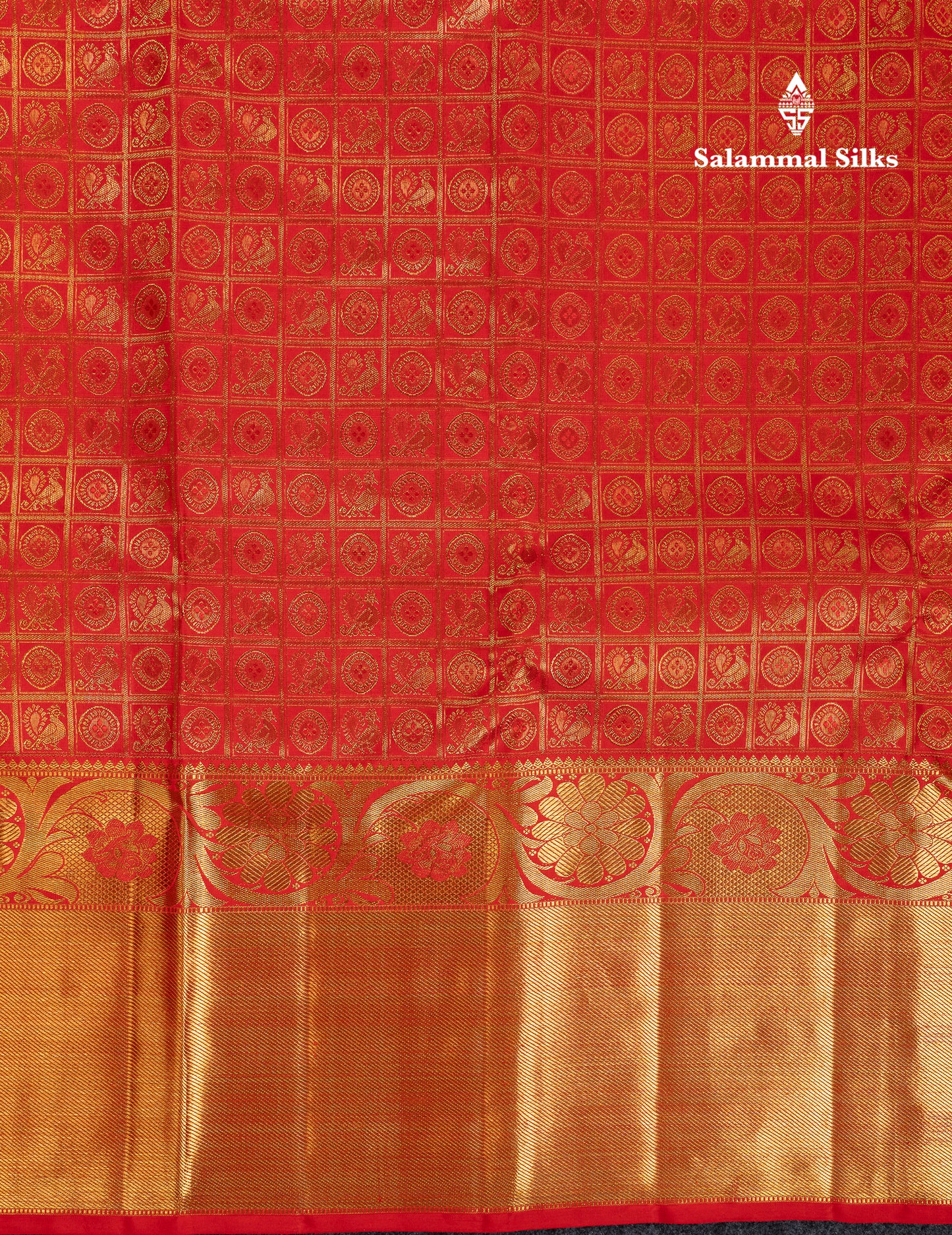 Beautiful Chilly Red Checks With Butta Bridal 2G Pure Kanjivaram Silk Saree With Traditional Evening Morning Border