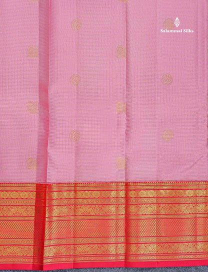 Pure Kanjivaram Silk Saree - Light Pink Colour Body Small Checks With Butta & Contrast Chilly Red Border