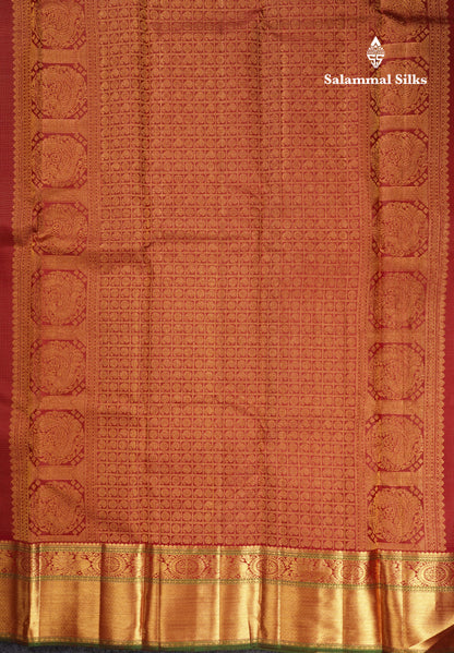 Maroon Vairaoosi Lines Pure Kanjivaram Silk Saree With Self Border