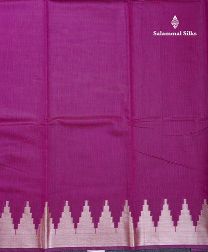 Magenta Beautiful Horizontal Lines Cotton Mix Fancy Saree With Silver Zari Temple Border
