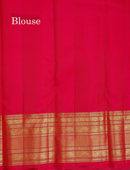 Pure Kanjivaram Silk Saree - Light Pink Colour Body Small Checks With Butta & Contrast Chilly Red Border