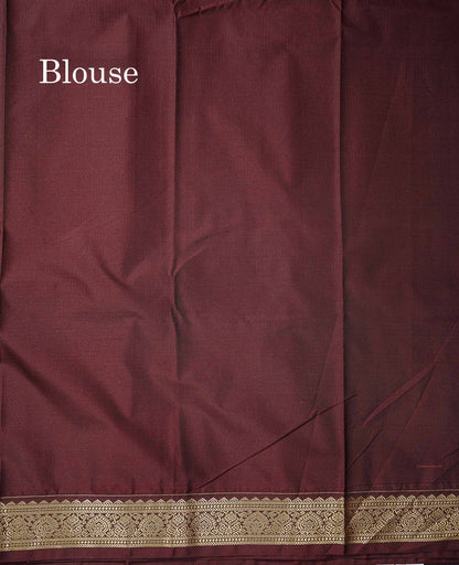 Sapphire Green Tiny Vaira Oosi Checks With Leaf Buttas Semi Silk Saree With Contrast Dark Brown Traditional Small Border