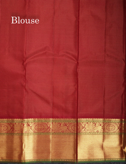 Maroon Vairaoosi Lines Pure Kanjivaram Silk Saree With Self Border