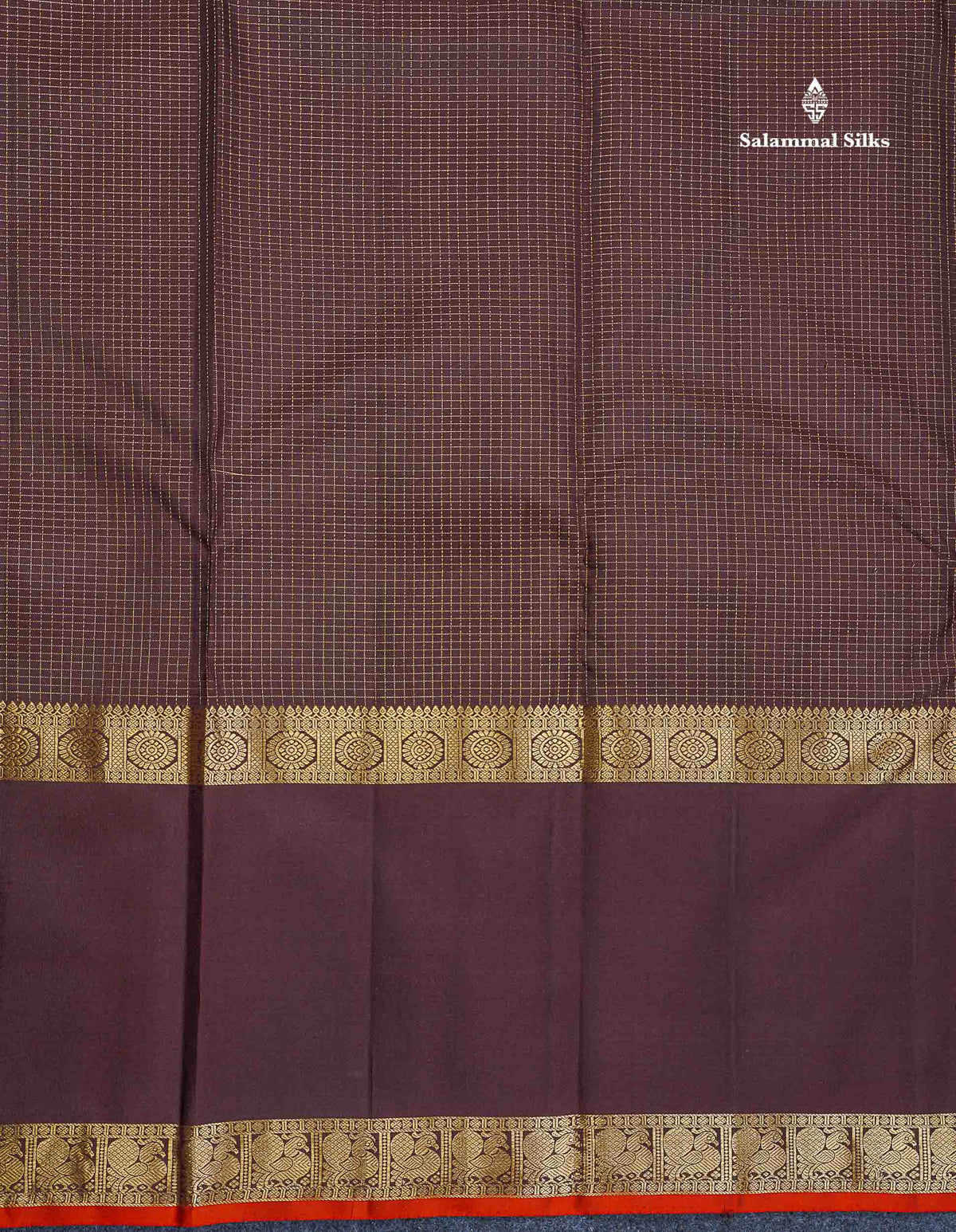 Pure Kanjivaram Silk Saree - Dark Brown Colour Body With Vaira Oosi Checks & Traditional Long Gap Border