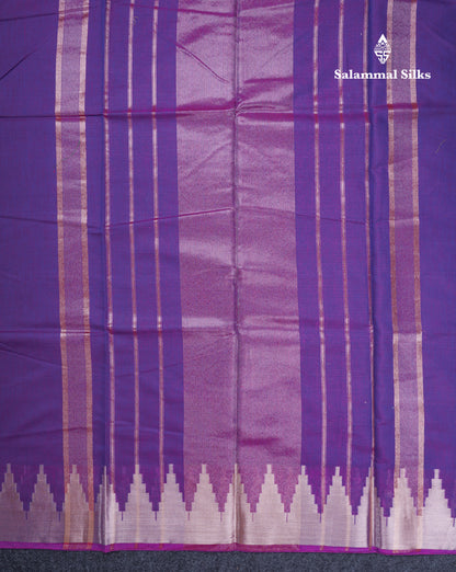 Violet Beautiful Horizontal Lines Cotton Mix Fancy Saree With Silver Zari Temple Border