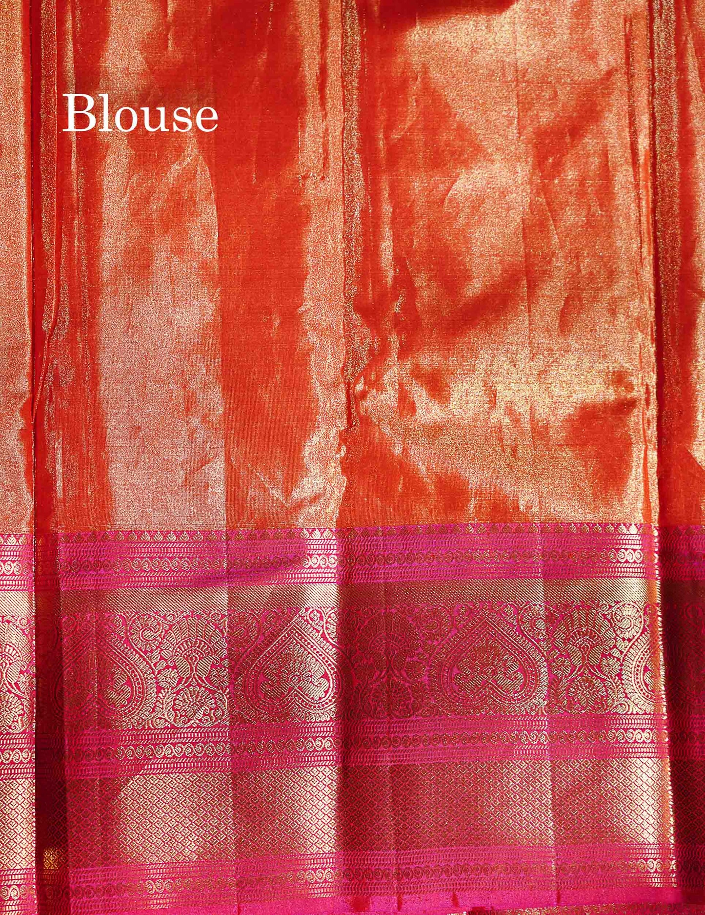 Beautiful Gold Checks Tissue Bridal Pure Mix Silk Saree With Contrast Pink Traditional Evening Morning Border