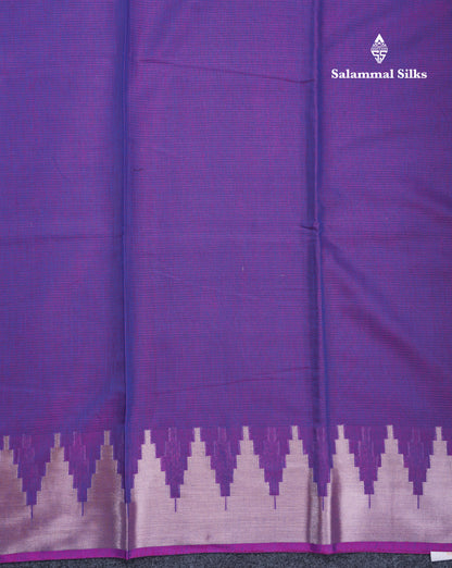 Violet Beautiful Horizontal Lines Cotton Mix Fancy Saree With Silver Zari Temple Border